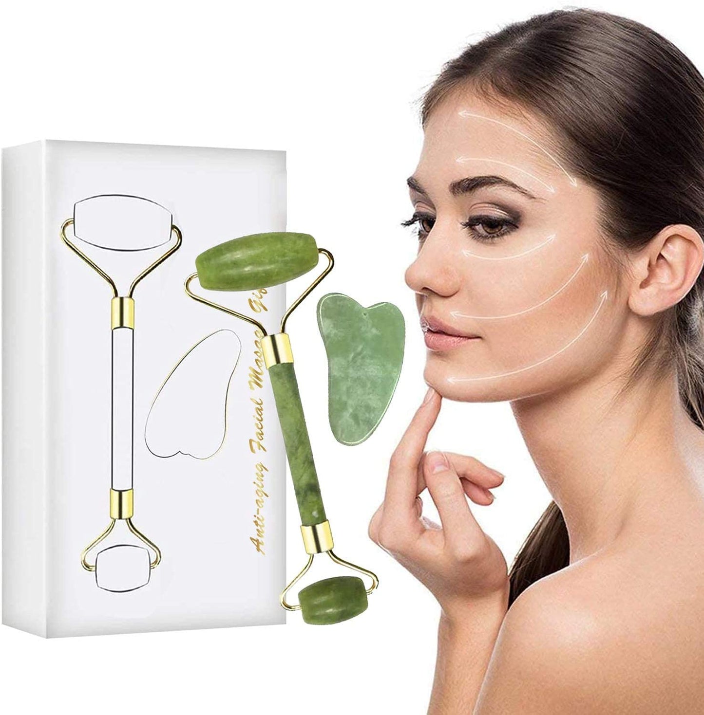 Masajeador Facial de Jade – Rodillo Facial Natural para Rejuvenecimiento, Antiestrés y Cuidado de la Piel