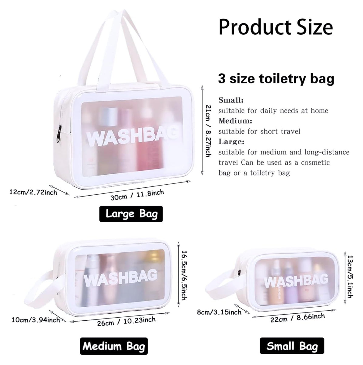 Set de 3 Cosmetiqueras de Viaje | Neceser Organizador Mujer Hombre Transparente Práctico