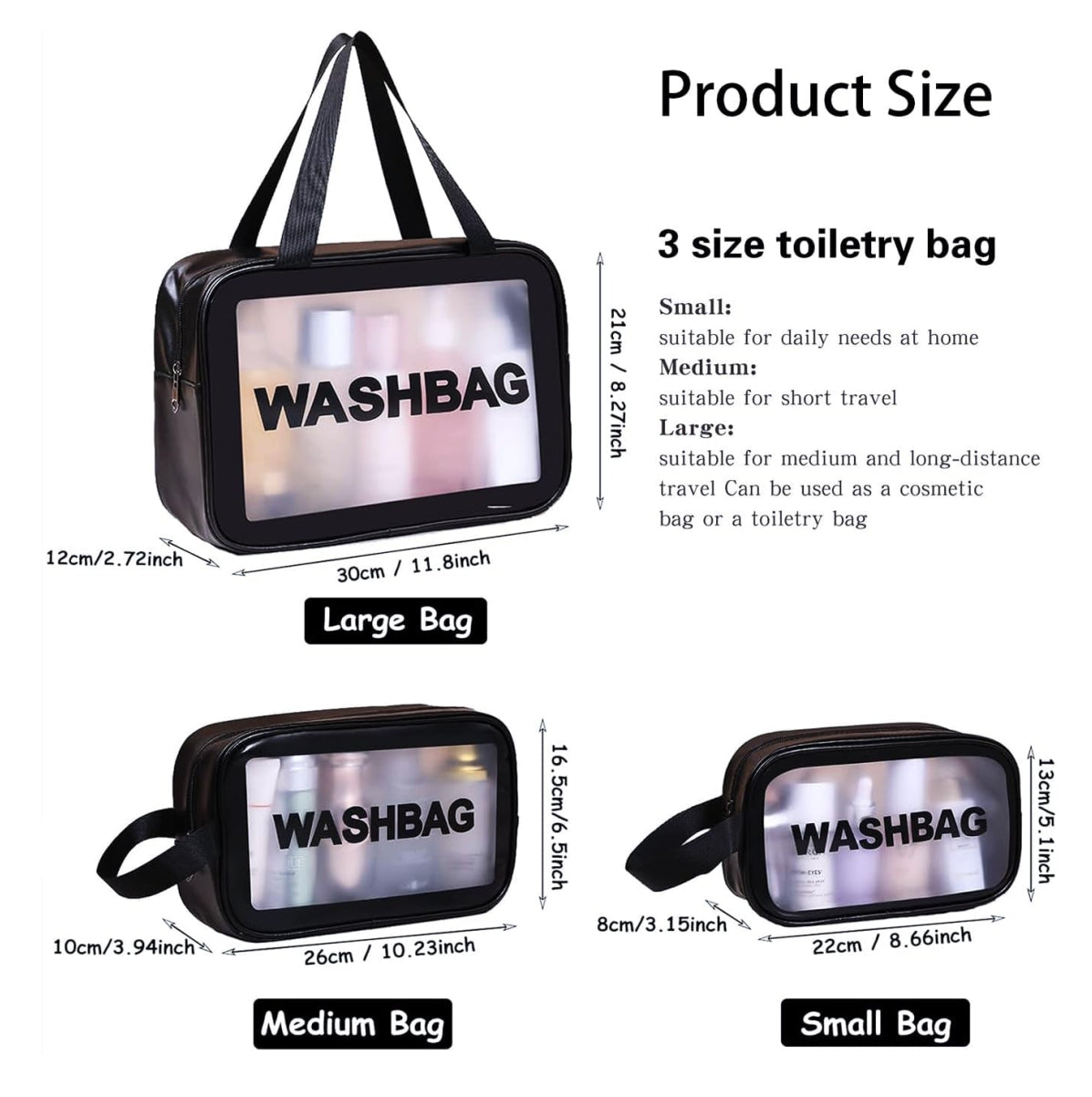 Set de 3 Cosmetiqueras de Viaje | Neceser Organizador Mujer Hombre Transparente Práctico