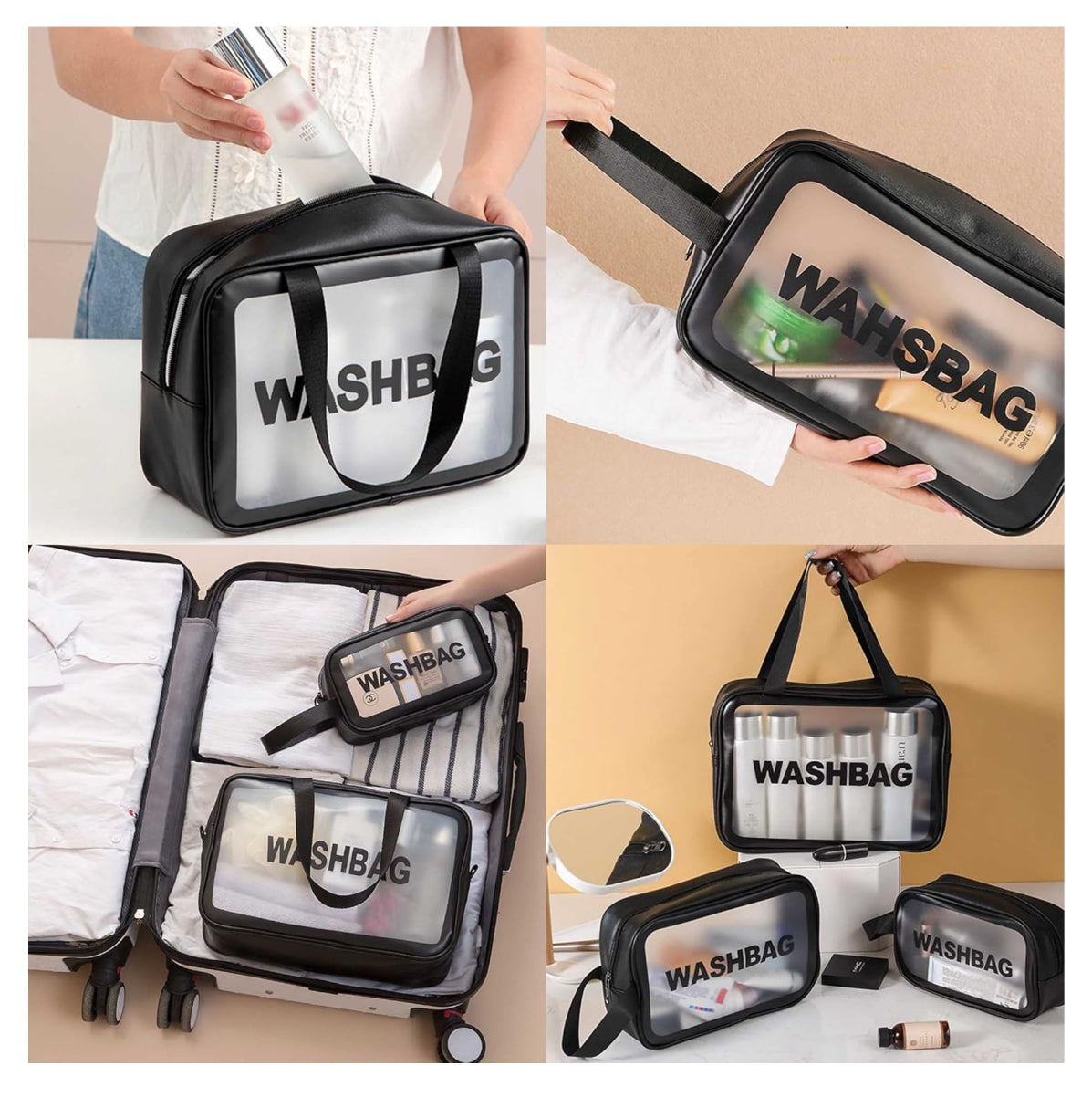 Set de 3 Cosmetiqueras de Viaje | Neceser Organizador Mujer Hombre Transparente Práctico