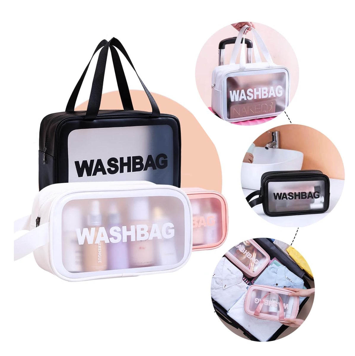 Set de 3 Cosmetiqueras de Viaje | Neceser Organizador Mujer Hombre Transparente Práctico