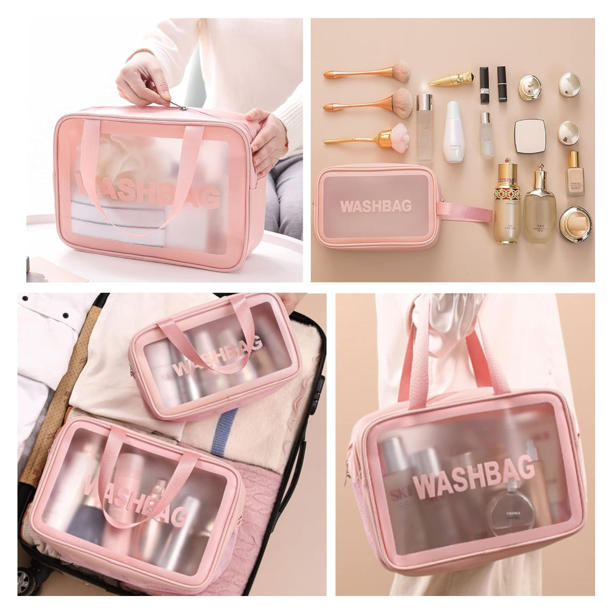Set de 3 Cosmetiqueras de Viaje | Neceser Organizador Mujer Hombre Transparente Práctico