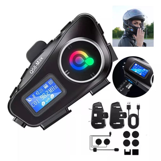 Intercomunicador Bluetooth Q58 Max con Radio FM – Conexión Inalámbrica, Comunicación Clara, Larga Distancia y Resistencia al Agua