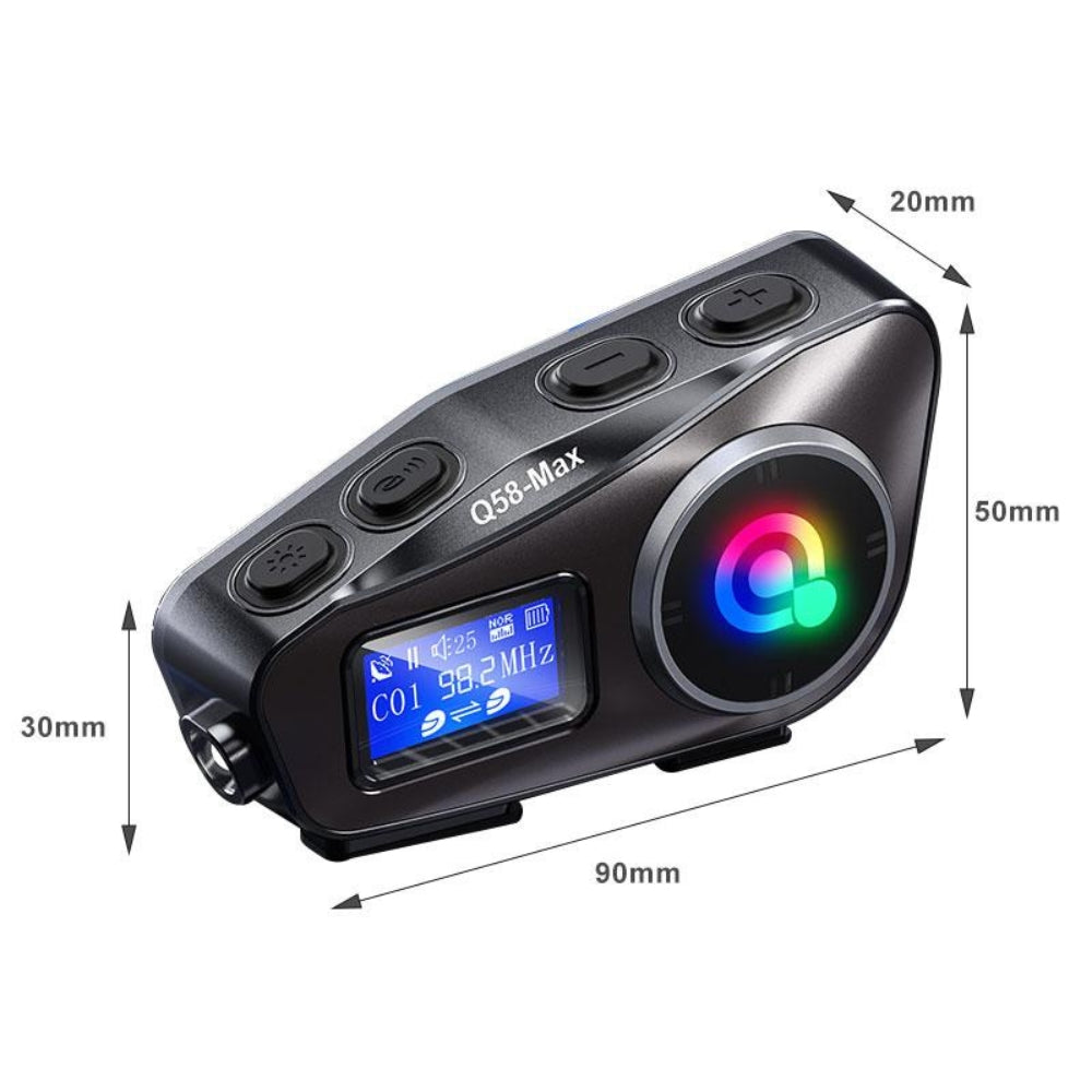 Intercomunicador Bluetooth Q58 Max con Radio FM – Conexión Inalámbrica, Comunicación Clara, Larga Distancia y Resistencia al Agua