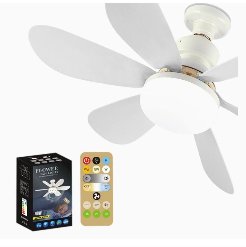 Bombillo Ventilador con Control Remoto y Aspas B – Luz LED + Ventilación 2 en 1