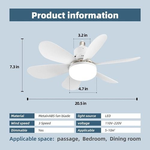 Bombillo Ventilador con Control Remoto y Aspas B – Luz LED + Ventilación 2 en 1