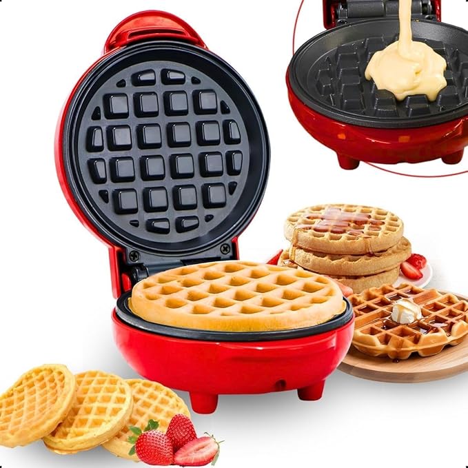 Mini Waflera Eléctrica Roja – Diseña Waffles Rápidos, Crujientes y Deliciosos en Casa