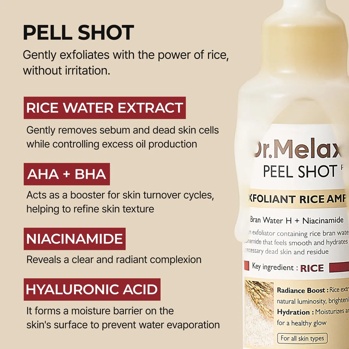 Dr. Melaxin Ampolla de Arroz 30ml – Hidratación Profunda, Luminosidad Natural y Cuidado Facial Avanzado
